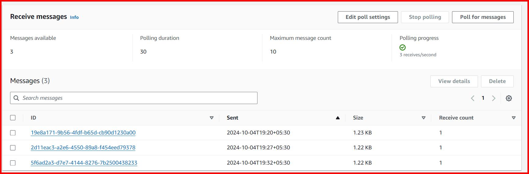 Picture showing the published messages
